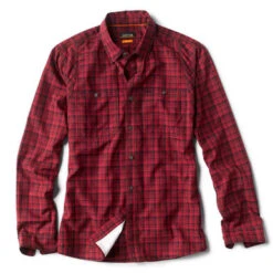 Orvis Chambray Plaid Work Shirt - Cardinal/Black - X-Large